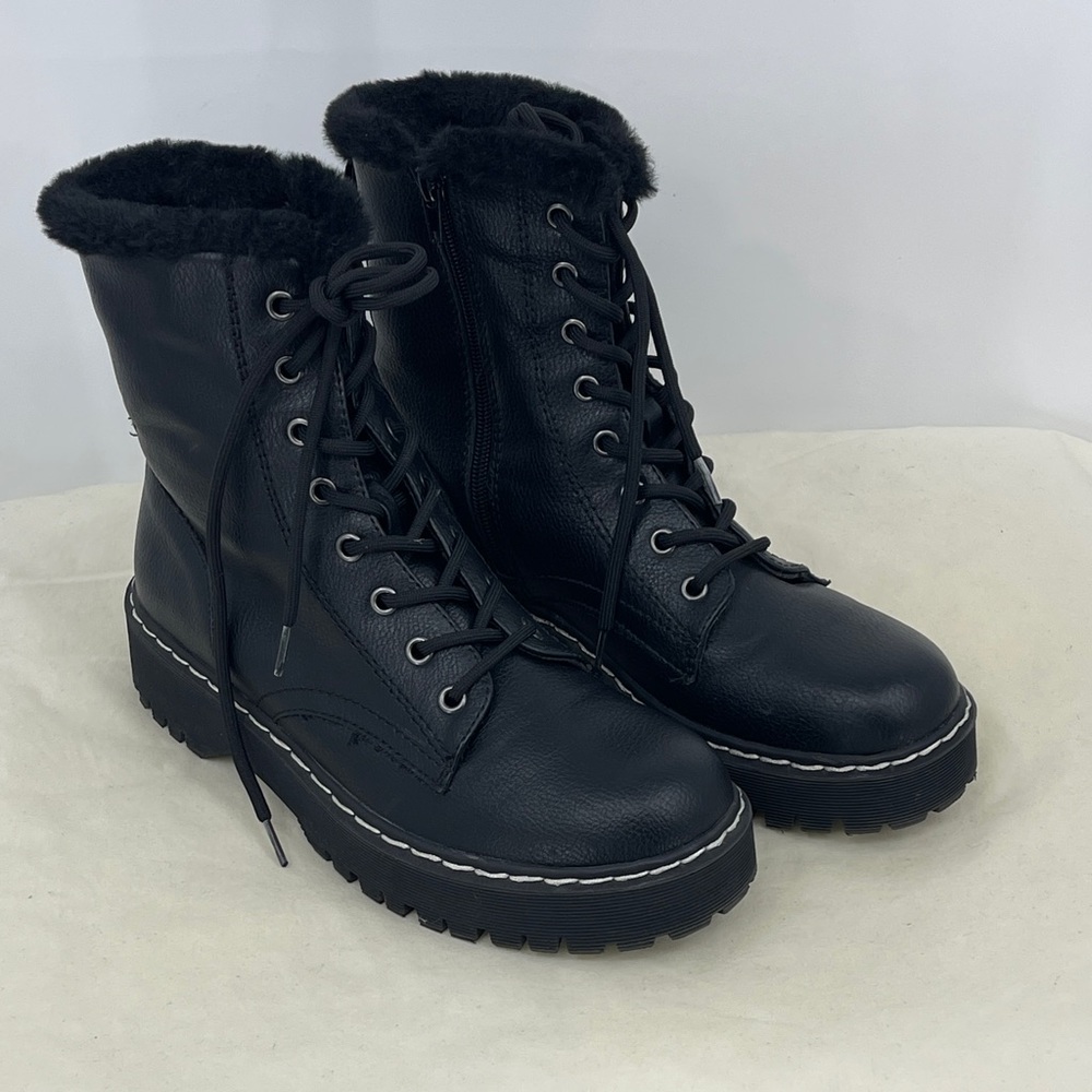SINCERELY JULES Black Faux Fur Lined Combat Boots WOMENS 7.5M